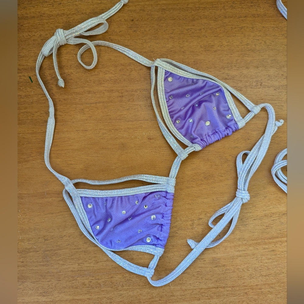 Vintage String Micro Bikini Exotic Dancer Purple Rhinestone‎ Rave V-string - Picture 2 of 14